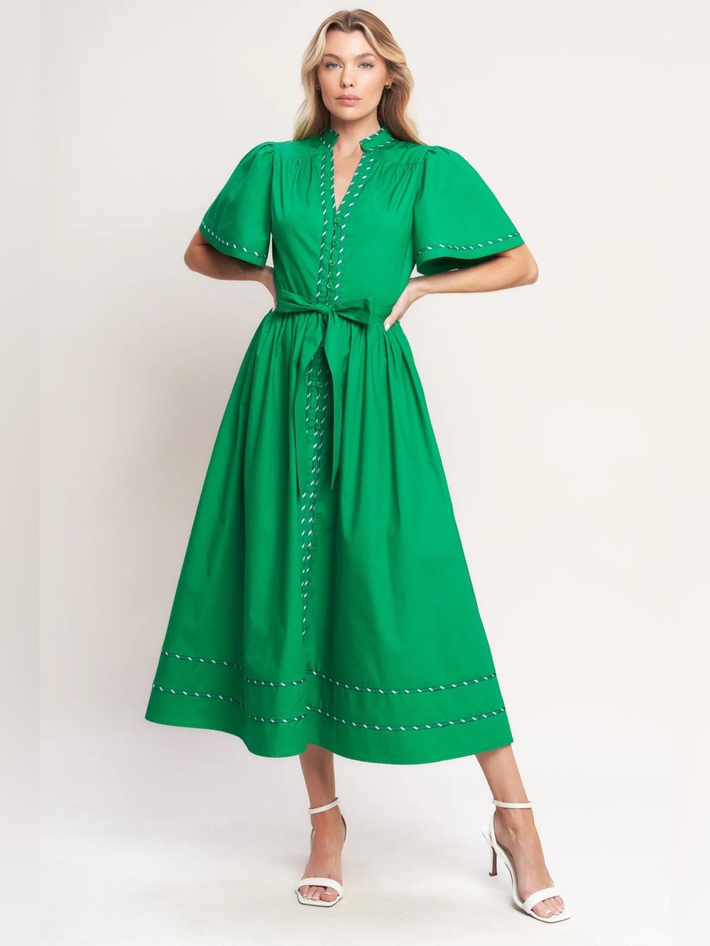 NWT Green Tomato Midi Tie-Waist Dress